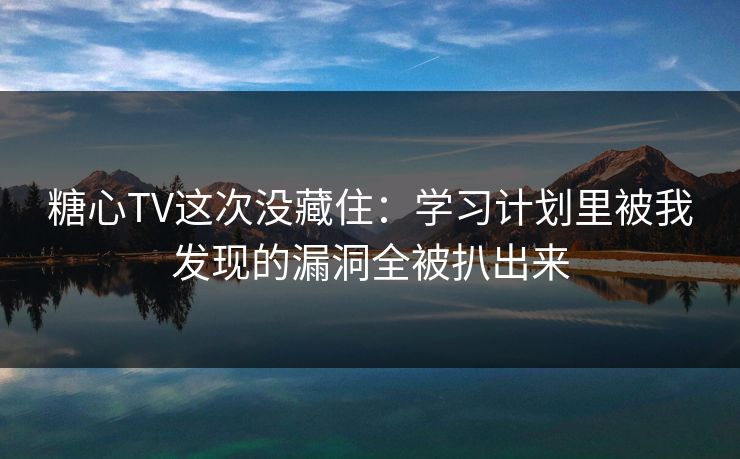 糖心TV这次没藏住：学习计划里被我发现的漏洞全被扒出来